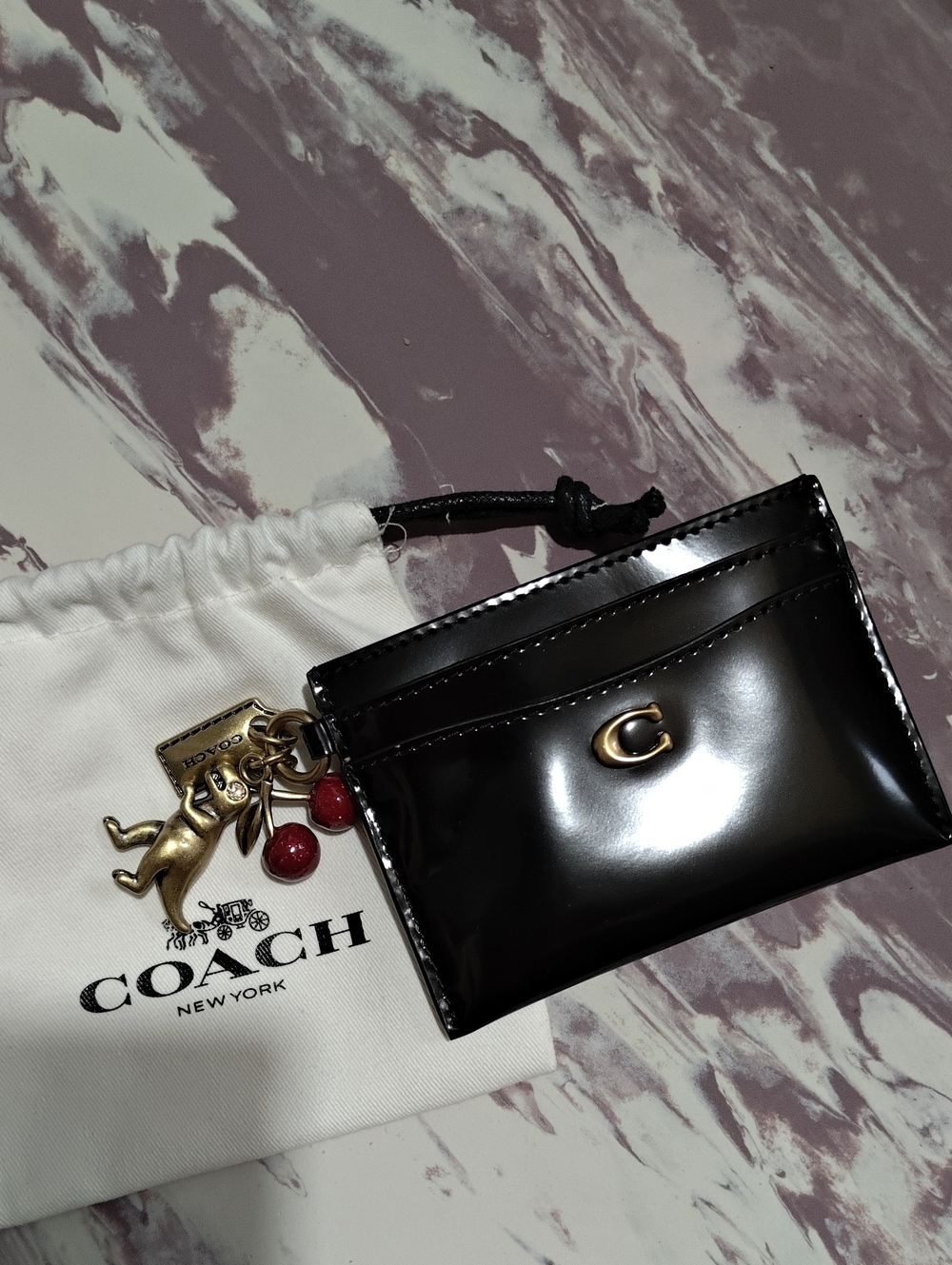 Coach Black Spazzolato Leather Essential Card Case with Charms - Picture 5 of 10